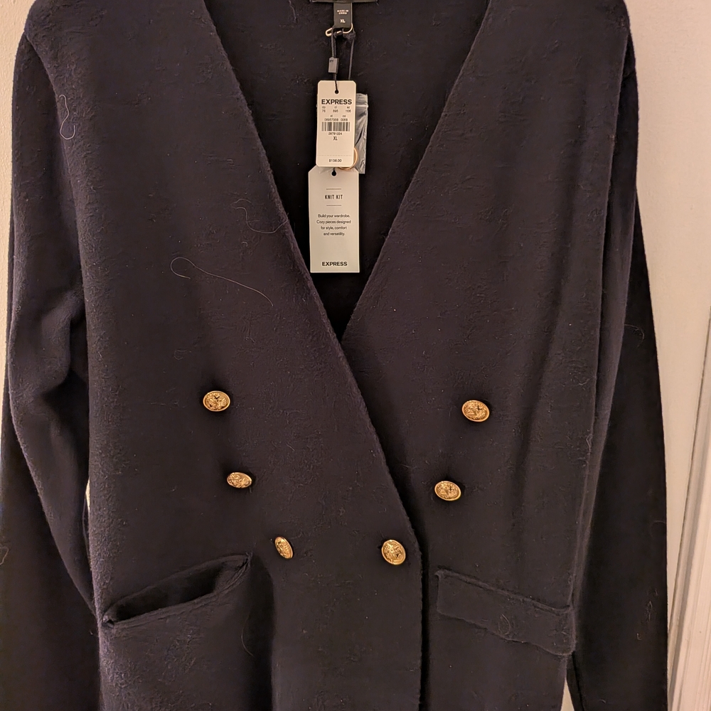Express Women's Double-Breasted Knit Black Blazer | XL